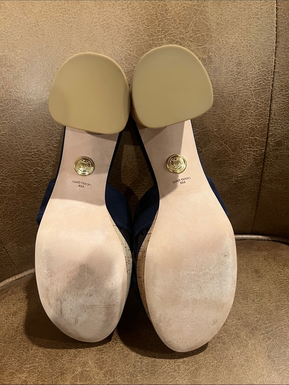 Veronica Beard Navy Suede Cork Block Heel Slides - Picture 7 of 9